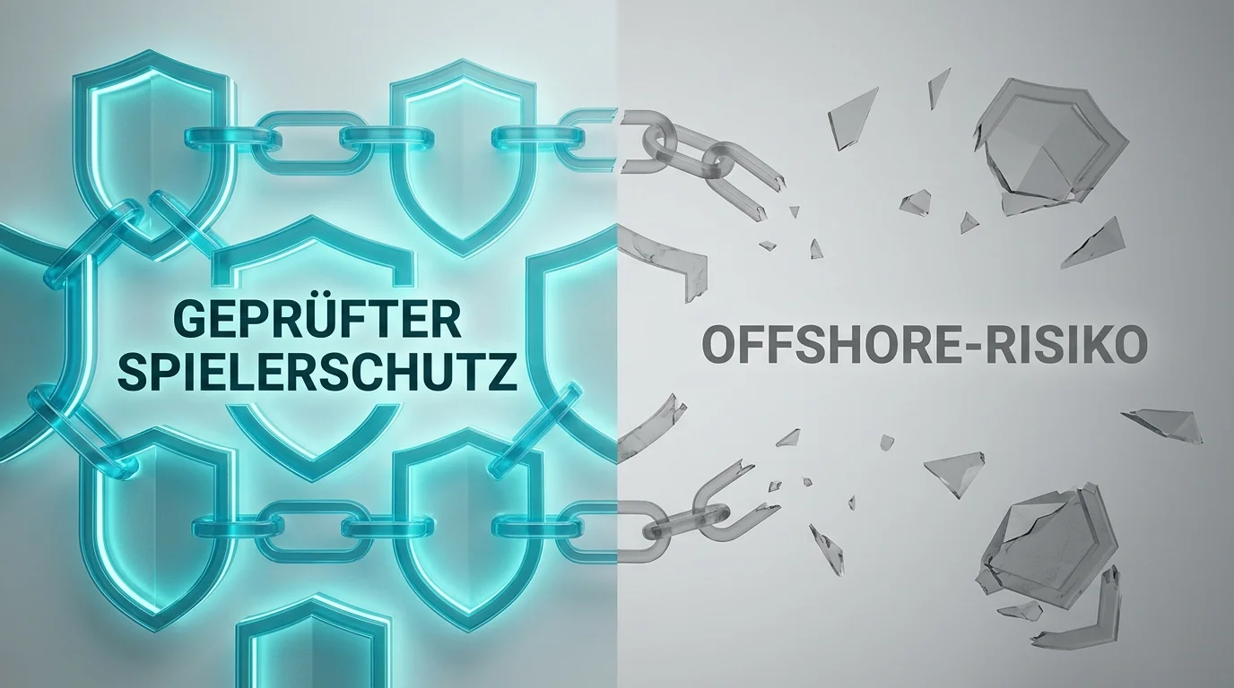 Gegenüberstellung des fehlenden zentralen Spielerschutzes bei Offshore-Anbietern im Vergleich zum regulierten deutschen Markt