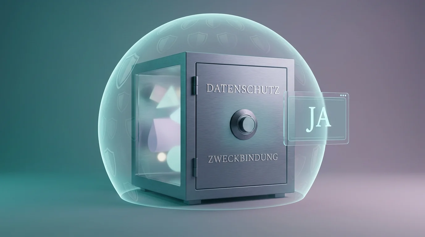 Symbolische Darstellung der zweckgebundenen und datenschutzkonformen Verarbeitung von Sperrdaten mit Schutzsphäre um einen Datentresor