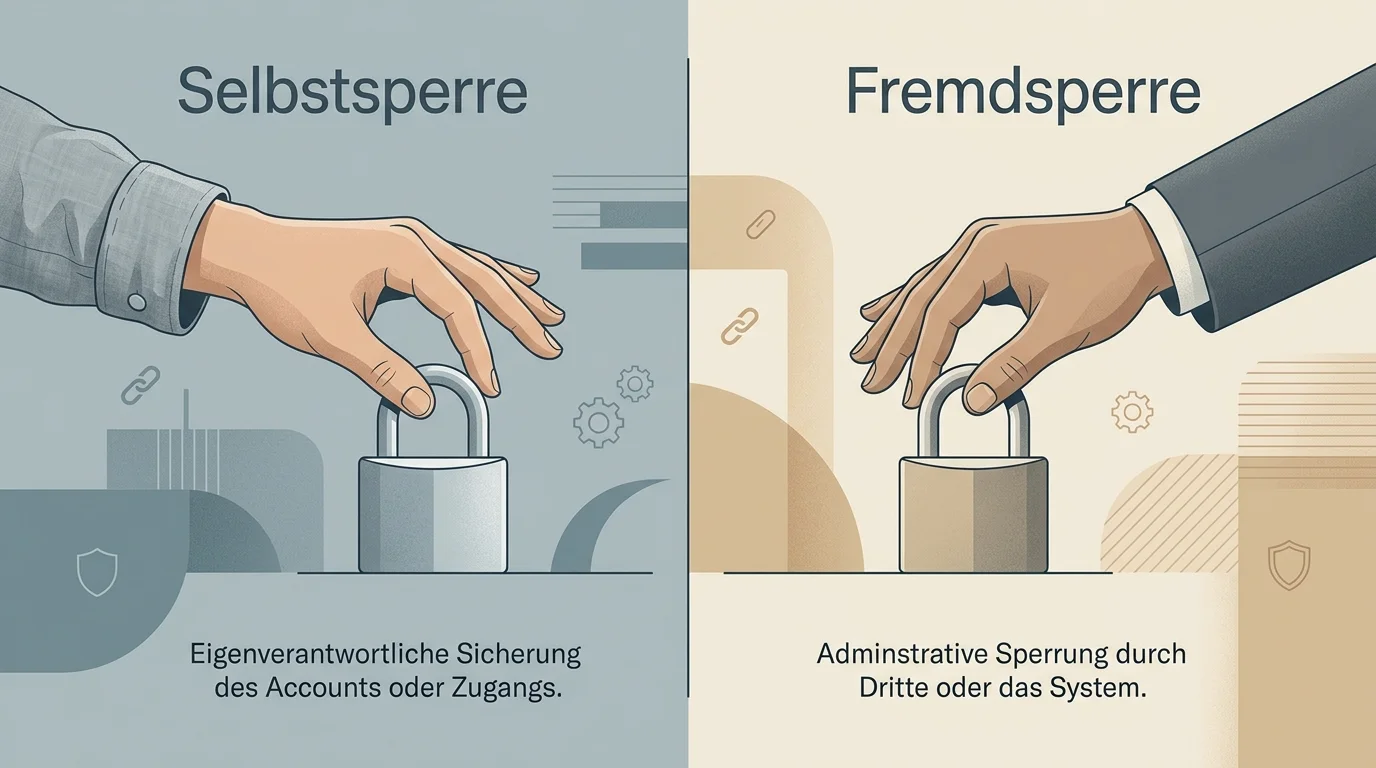 Gegenüberstellung von Selbstsperre und Fremdsperre mit ihren jeweiligen Mindestdauern und Auslösern