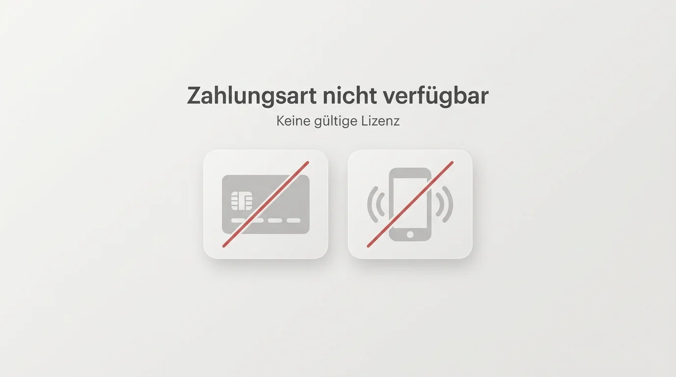 Durchgestrichene Zahlungssymbole als Hinweis auf fehlende PayPal- und Trustly-Optionen ohne Lizenz