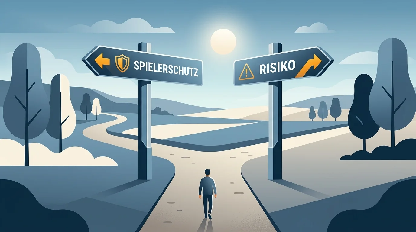 Wegweiser an einer Weggabelung als Symbol für die Entscheidung zwischen Schutz und Risiko